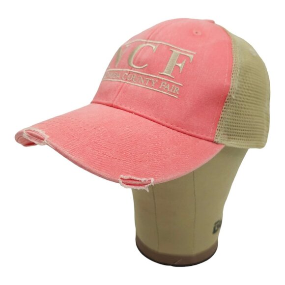 Neshoba County Fair NCF Distressed Mesh Snapback Cap Trucker Baseball Hat Coral - Picture 2 of 13